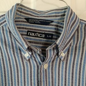 🧔Nautica Man's Stripe Button down Collar Shirt long sleeves large
